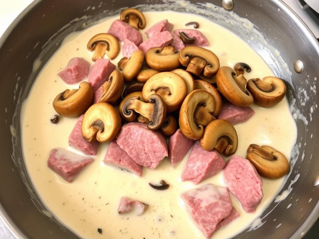 Schnelles Geschnetzeltes mit Champignons in Sahnesauce Schnelles Geschnetzeltes mit Champignons in Sahnesauce