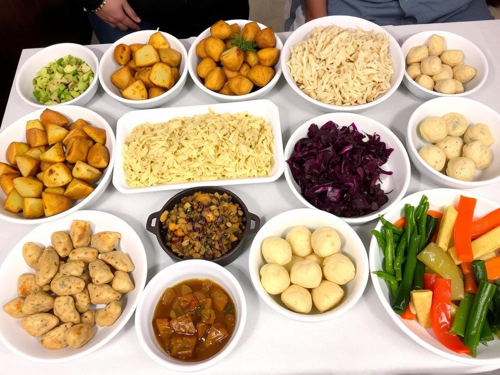 Verschiedene Beilagen zu Fleischgerichten auf einem Tisch Verschiedene Beilagen zu Fleischgerichten auf einem Tisch