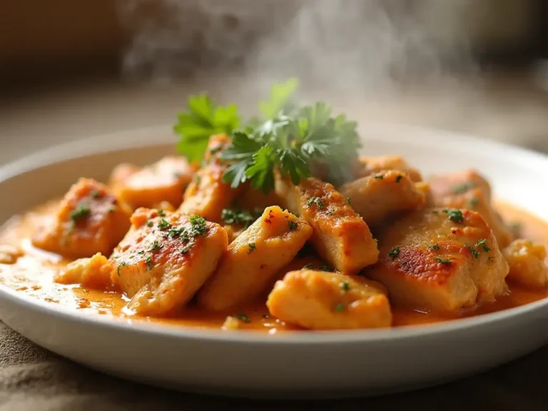 Leckeres schnelles Abendessen mit Hähnchen auf dem Teller, fertig in 15 Minuten